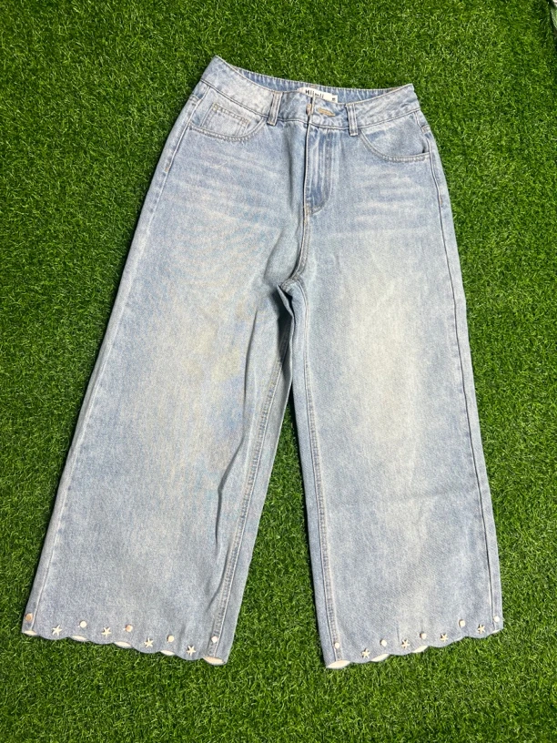 25076#深圳南油欧货2025早春新款下脚石头9 分阔腿休闲牛仔裤