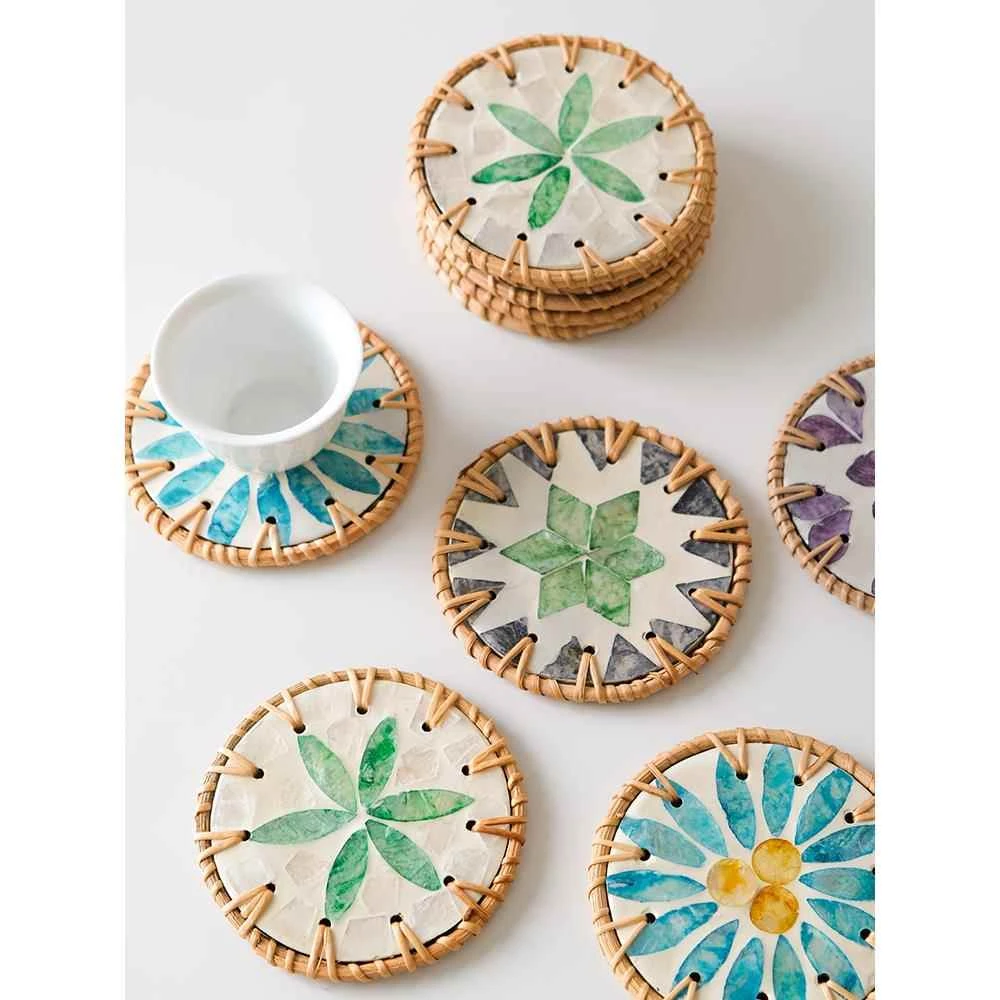 藤编陶瓷隔热垫贝壳杯垫茶杯垫茶几手工编织防烫贝壳垫