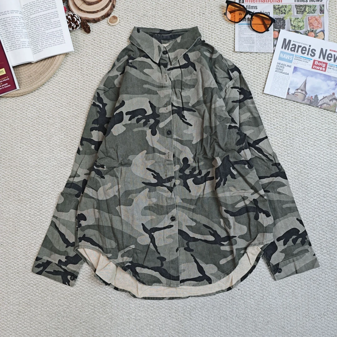 2025春季新款休闲宽松百搭长袖迷彩衬衫外套0244