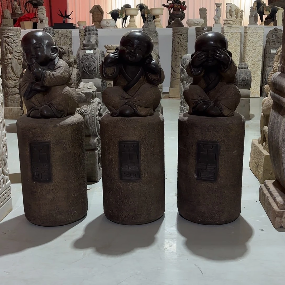 石材三不小沙弥一套，包邮