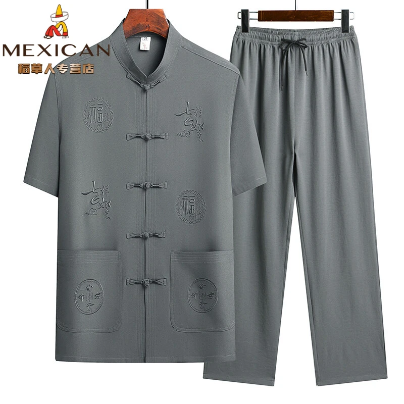 夏天高品质宽松中国风老人中式短裤夏季运动服男士休闲套装2025