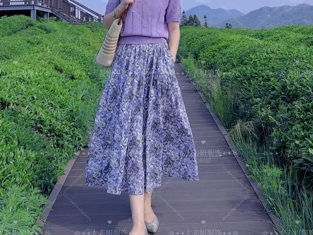 A21夏季高腰显瘦花朵印花半身裙