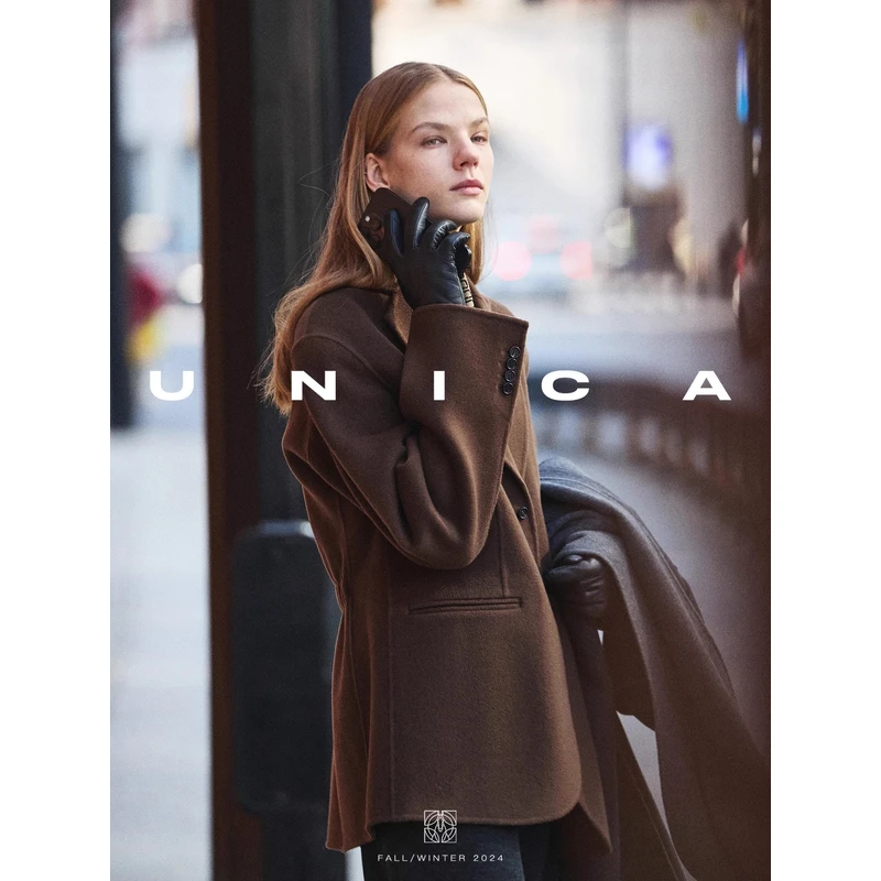 UNICA/复古时髦气质范_80S摩登再现羊绒翻领西装外套半裙套装