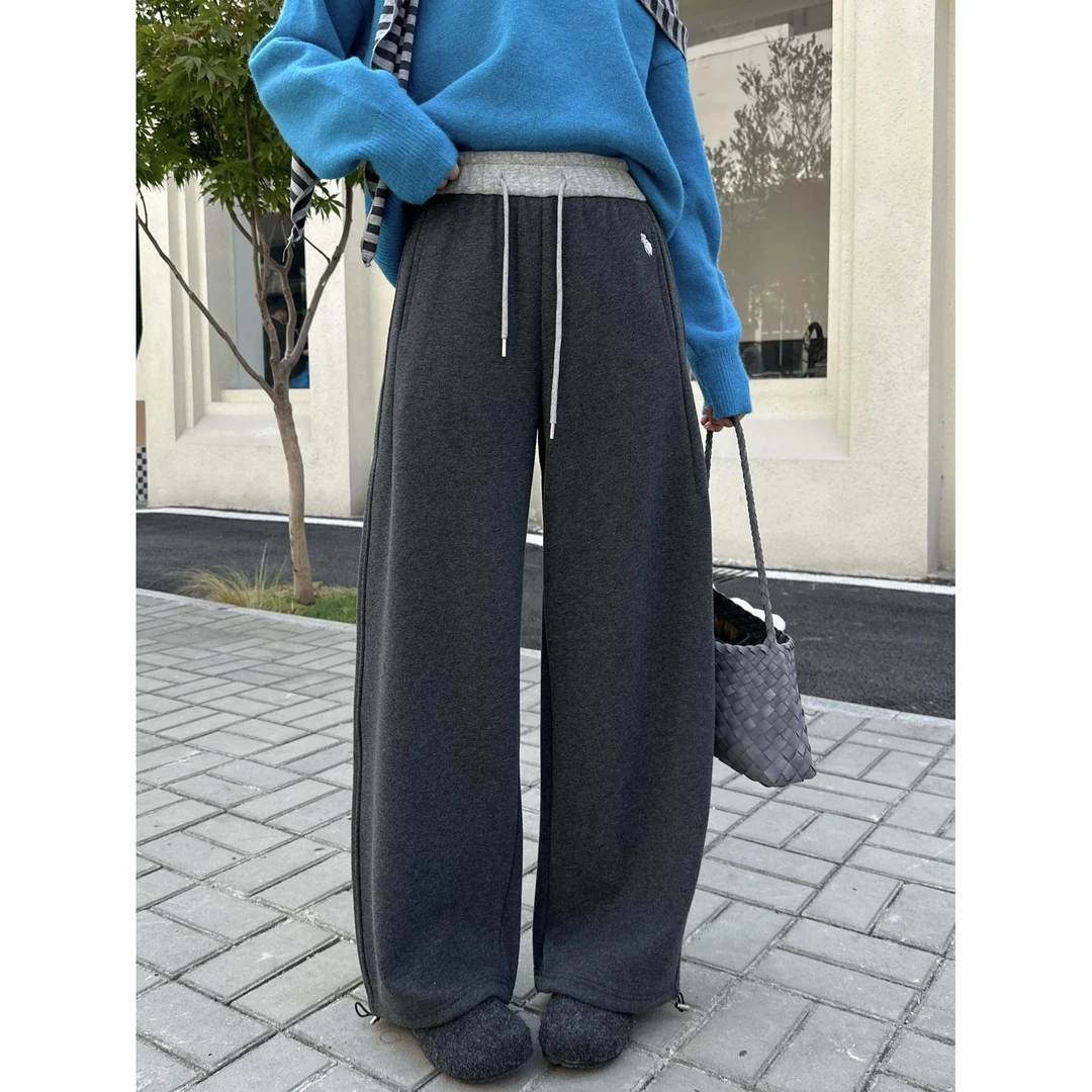 【长裤系列】运动不止 高腰撞色休闲两穿卫裤 加绒加厚运动休闲裤