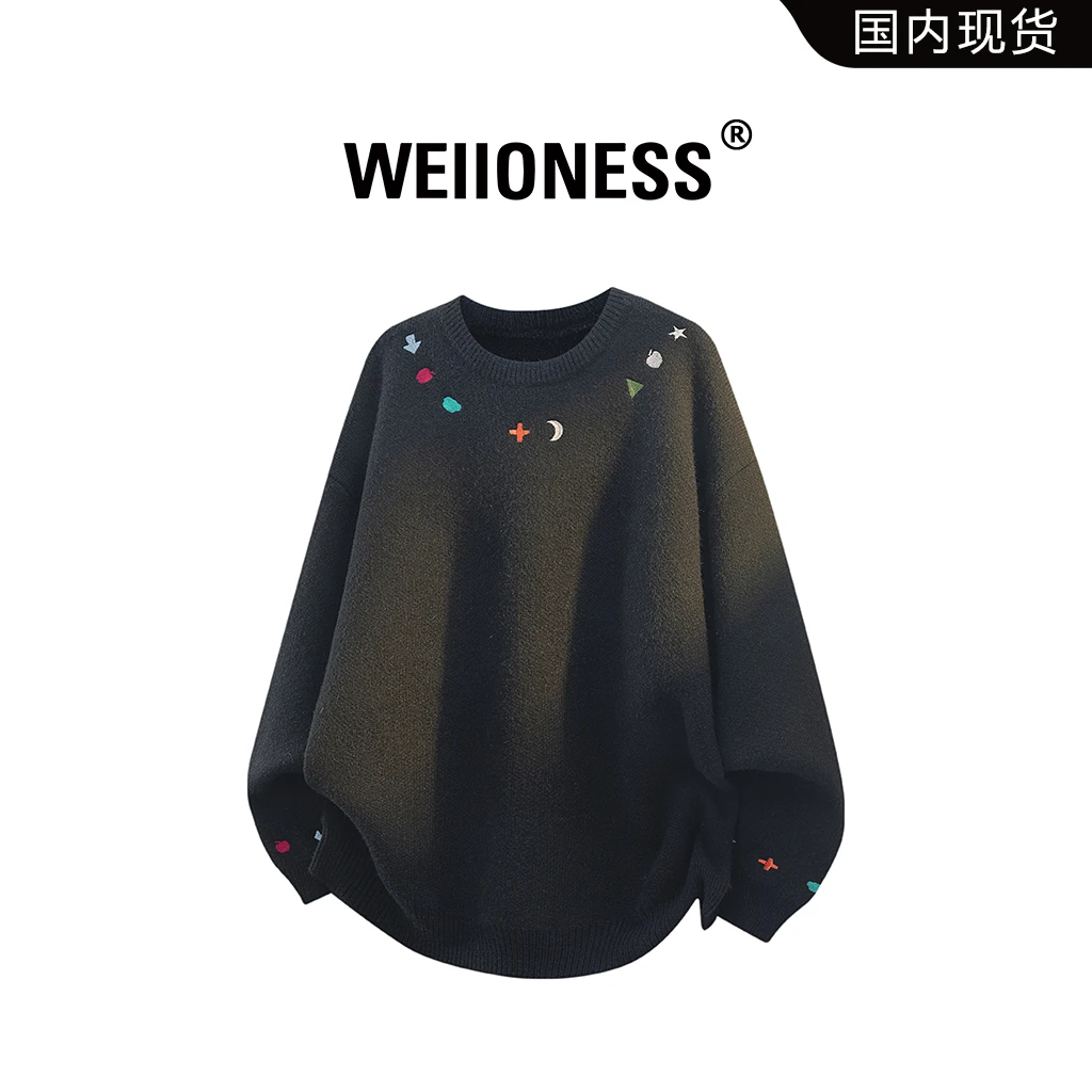 WEIIONESS美式毛衣男秋冬季高级感保暖小众设计感针织衫轻奢男装