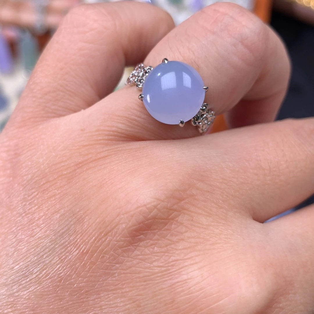 18K金镶嵌戒指翡翠紫罗兰蛋面戒指