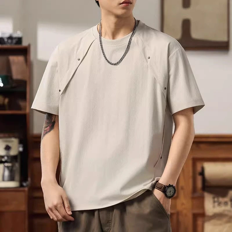 高端设计感解构短袖t恤男夏季新款潮牌上衣半袖圆领大码体恤衫男T