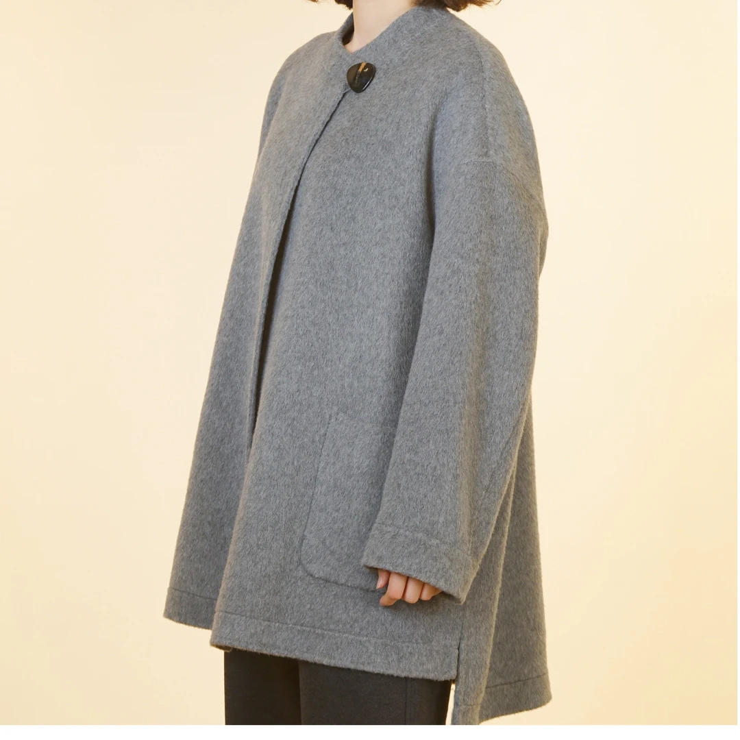 【百吉丽】100%羊毛休闲风一粒扣双面呢秋冬女 灰色大衣 TY24W005