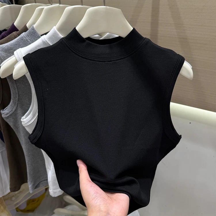 半高领无袖背心女小立领中领修身显瘦无袖打底衫内搭吊带T恤上衣