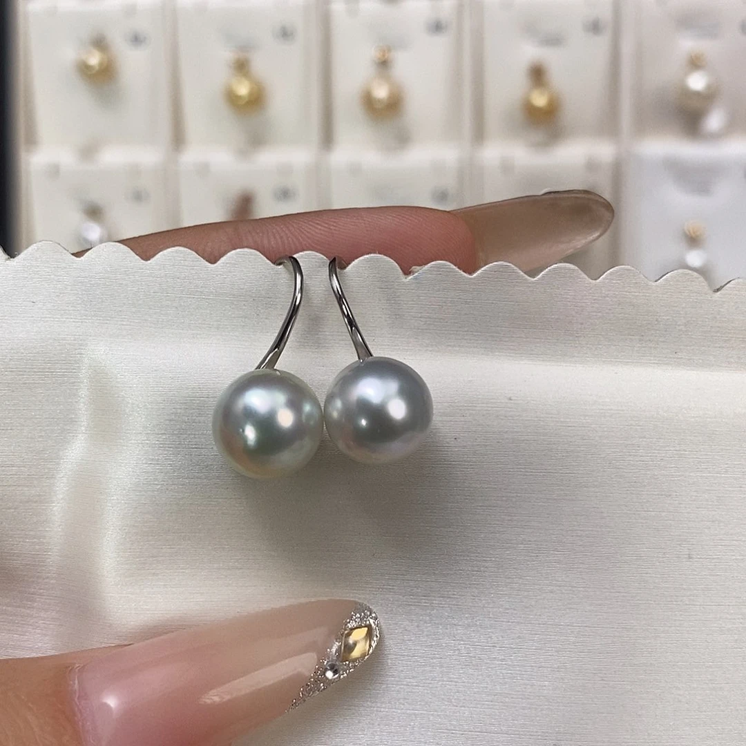海水珍珠耳饰银S925镶嵌10-11