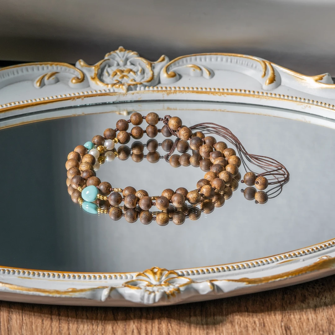 沉香【韵洁珠宝】18K金紫棋楠DIY项链6mm/Z0929/多样性发一件