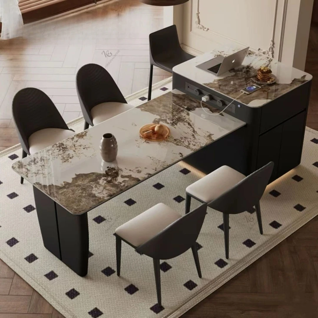 2025新款中古风高档轻奢岛台餐桌可伸缩客厅小户型新中式高端导台