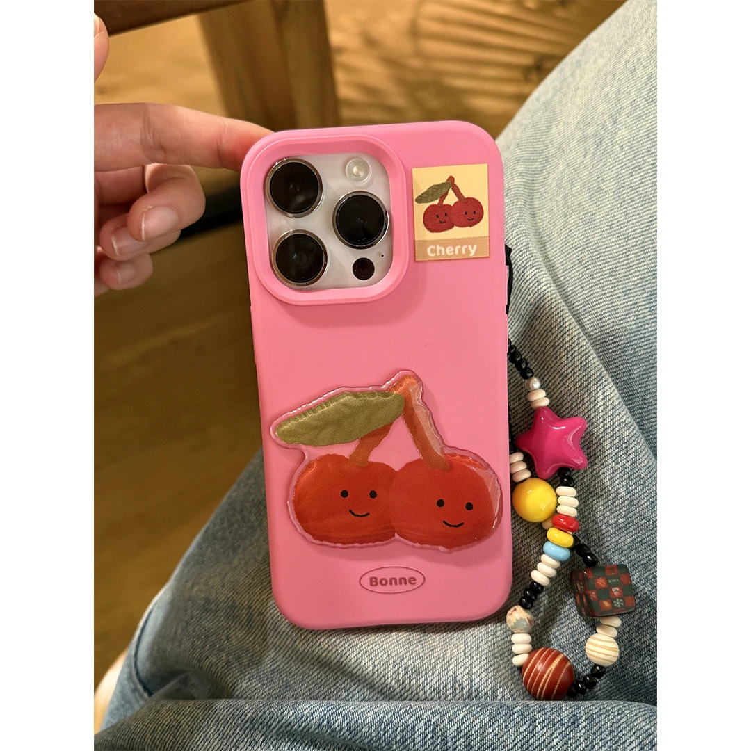 适用苹果16手机壳iPhone15/14promax可爱少女粉色立体樱桃保护壳