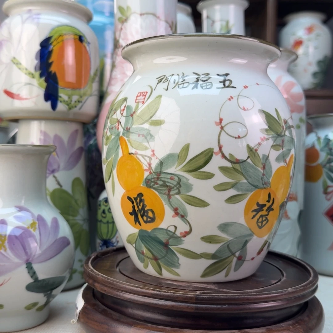景德镇陶瓷手绘花瓶无孔