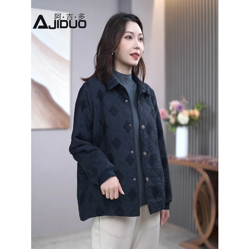 阿吉多A32770休闲百搭翻领棉服短外套女秋季款时尚防风显瘦外套