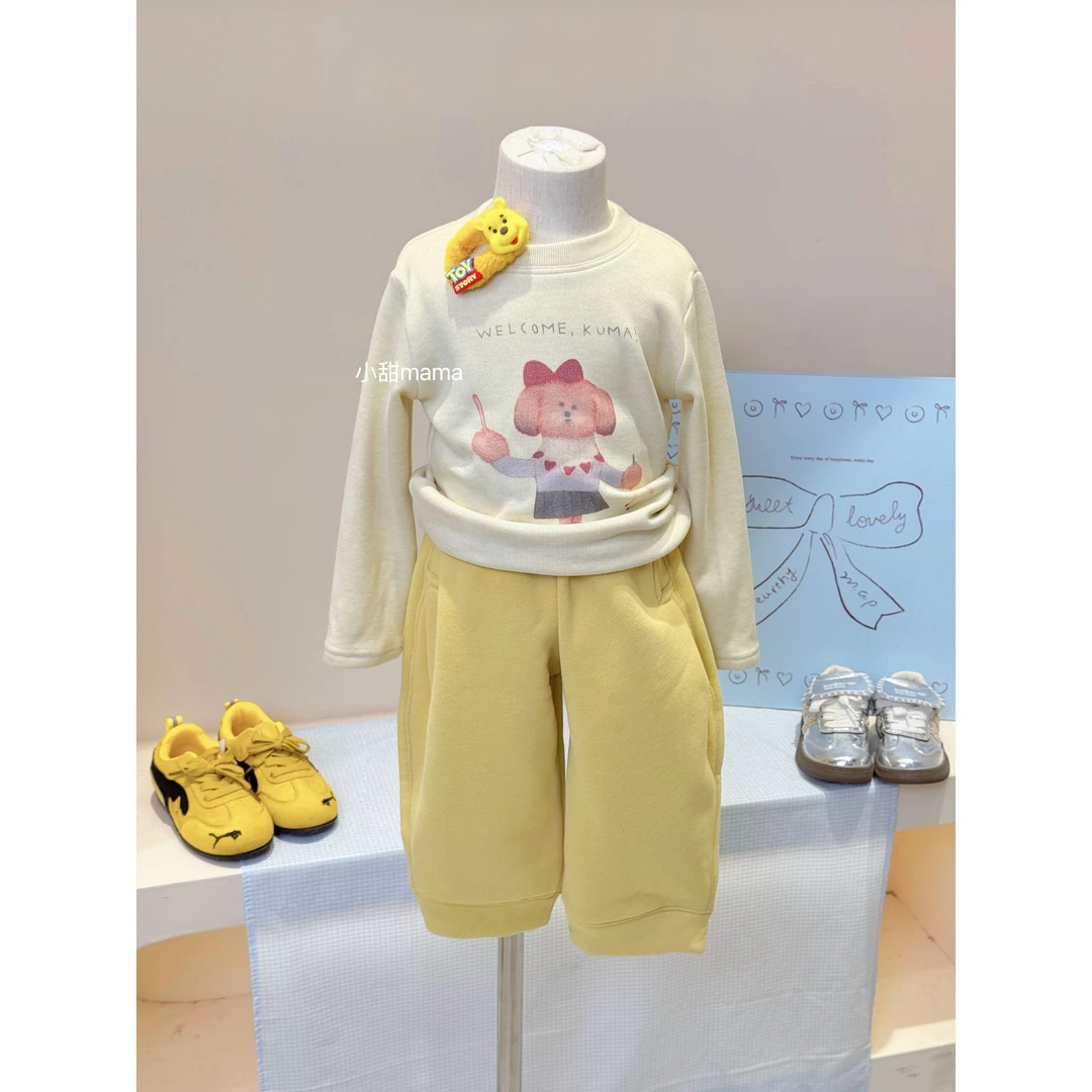 【现货清仓!! NO退NO换】162女童冬装卡通一体绒T恤加绒卫裤套装