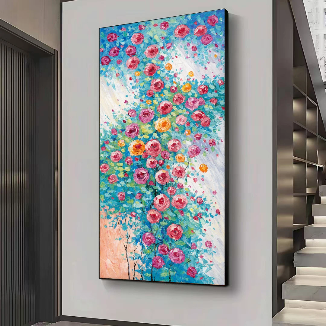 盛世蔷薇◆新款轻奢美式玄关装饰画客厅大芬村油画挂画2025玄关画