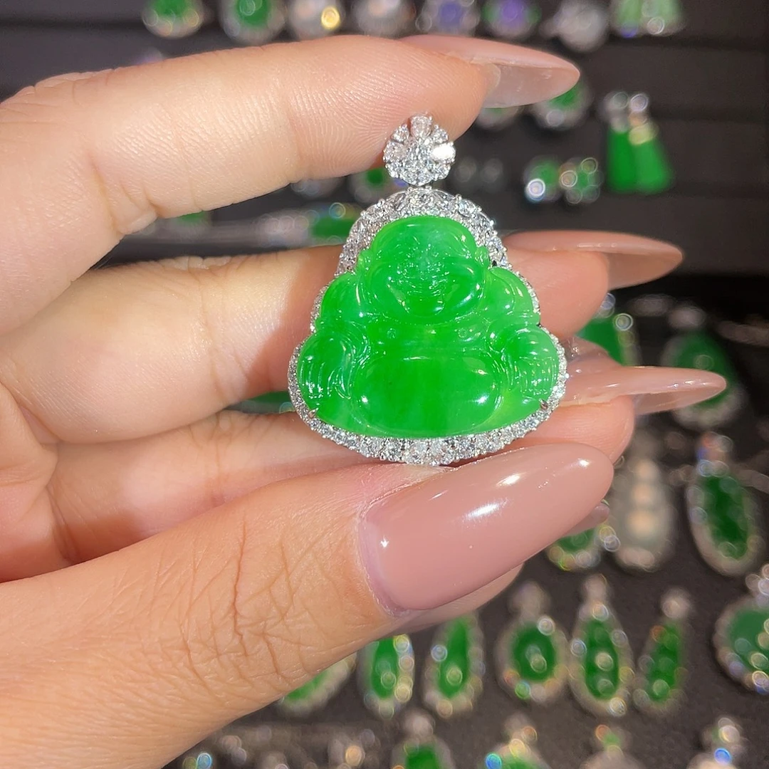 翡翠18K金镶嵌吊坠(不含链)佛公吊坠