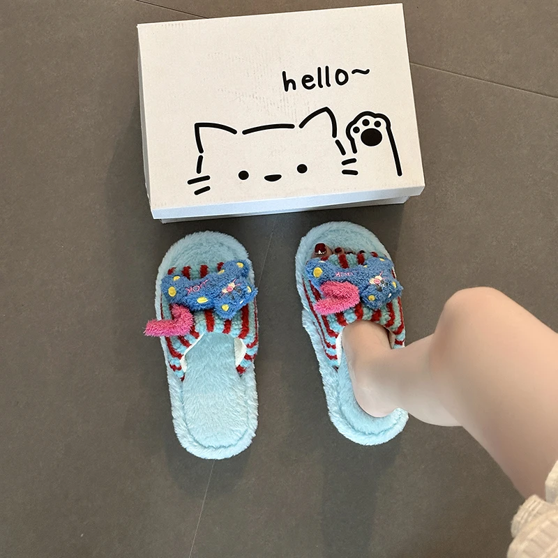 可爱卡通小猫毛毛鞋女2025年秋冬季新款外穿多巴胺厚底一字拖鞋潮