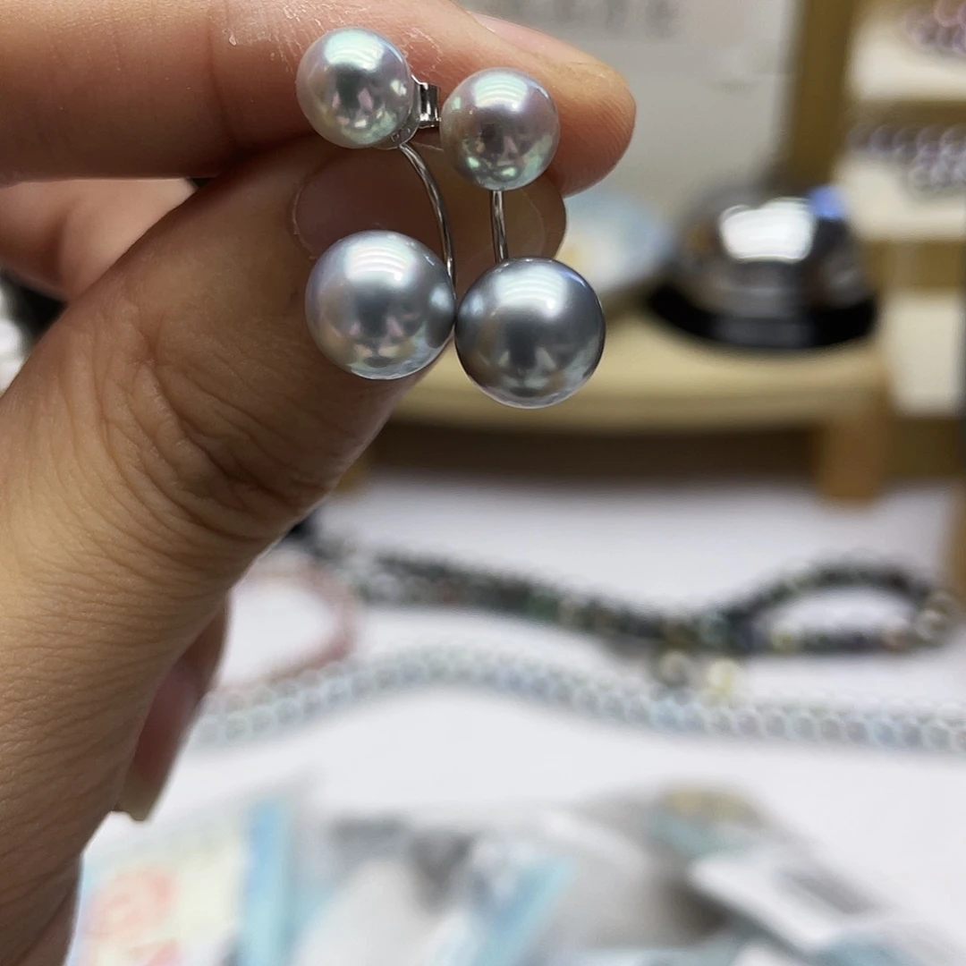 银S925镶嵌海水珍珠耳饰