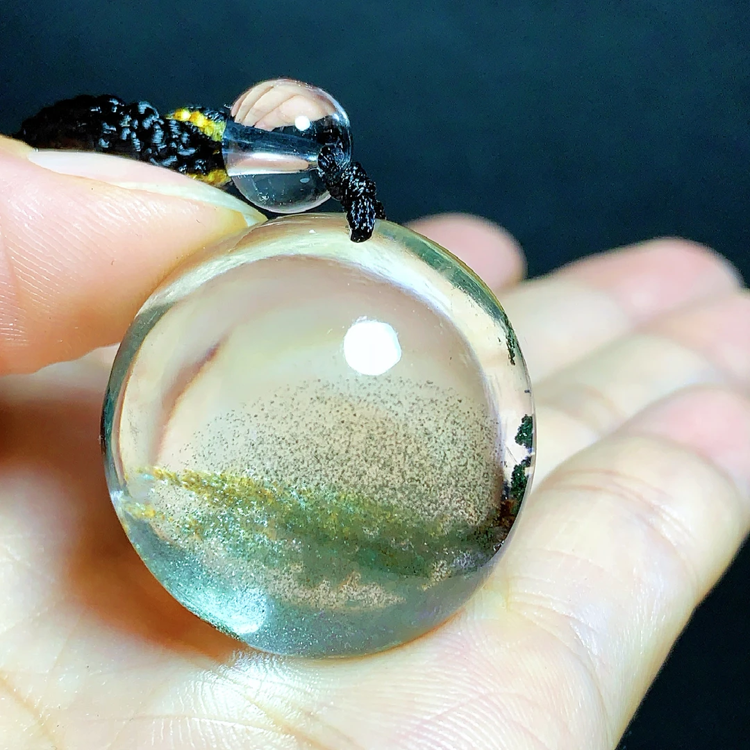 东海水晶天然满天星绿幽灵水晶吊坠毛衣链平安通透蛋面项坠男女款