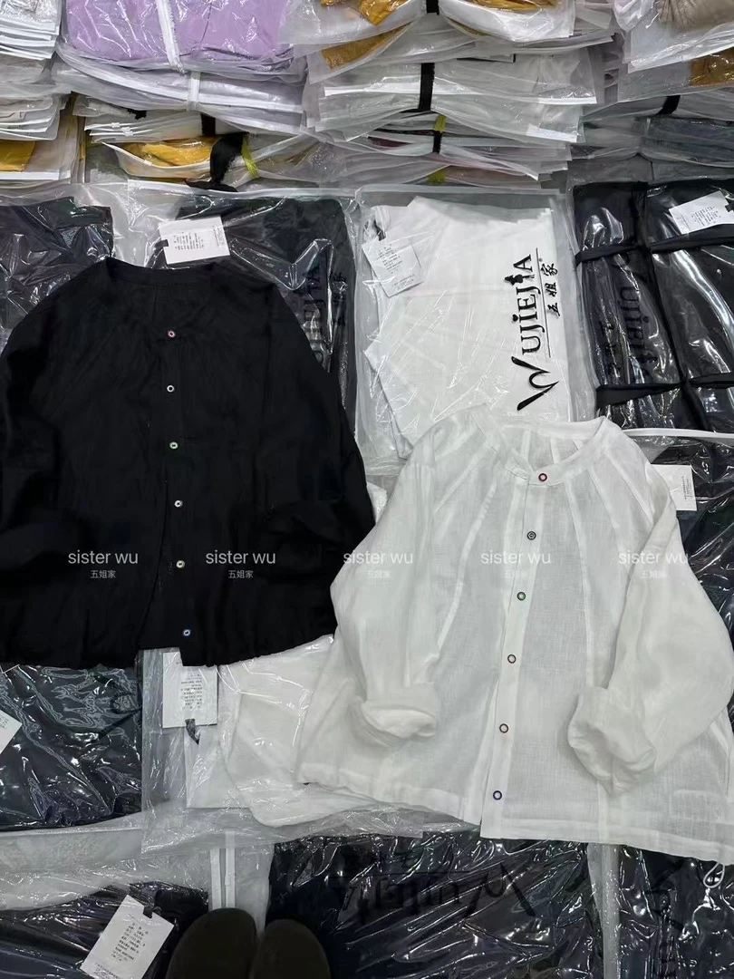 2025五姐9329夏季大码女新款彩扣亚麻不挑人外套