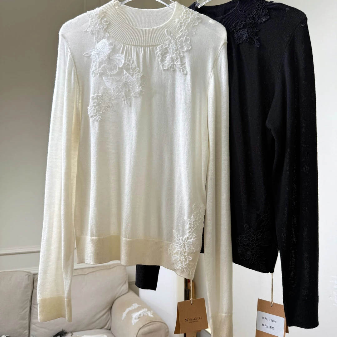 新编号921原创重工蕾丝绣花毛衫气质简约百搭时尚毛衣