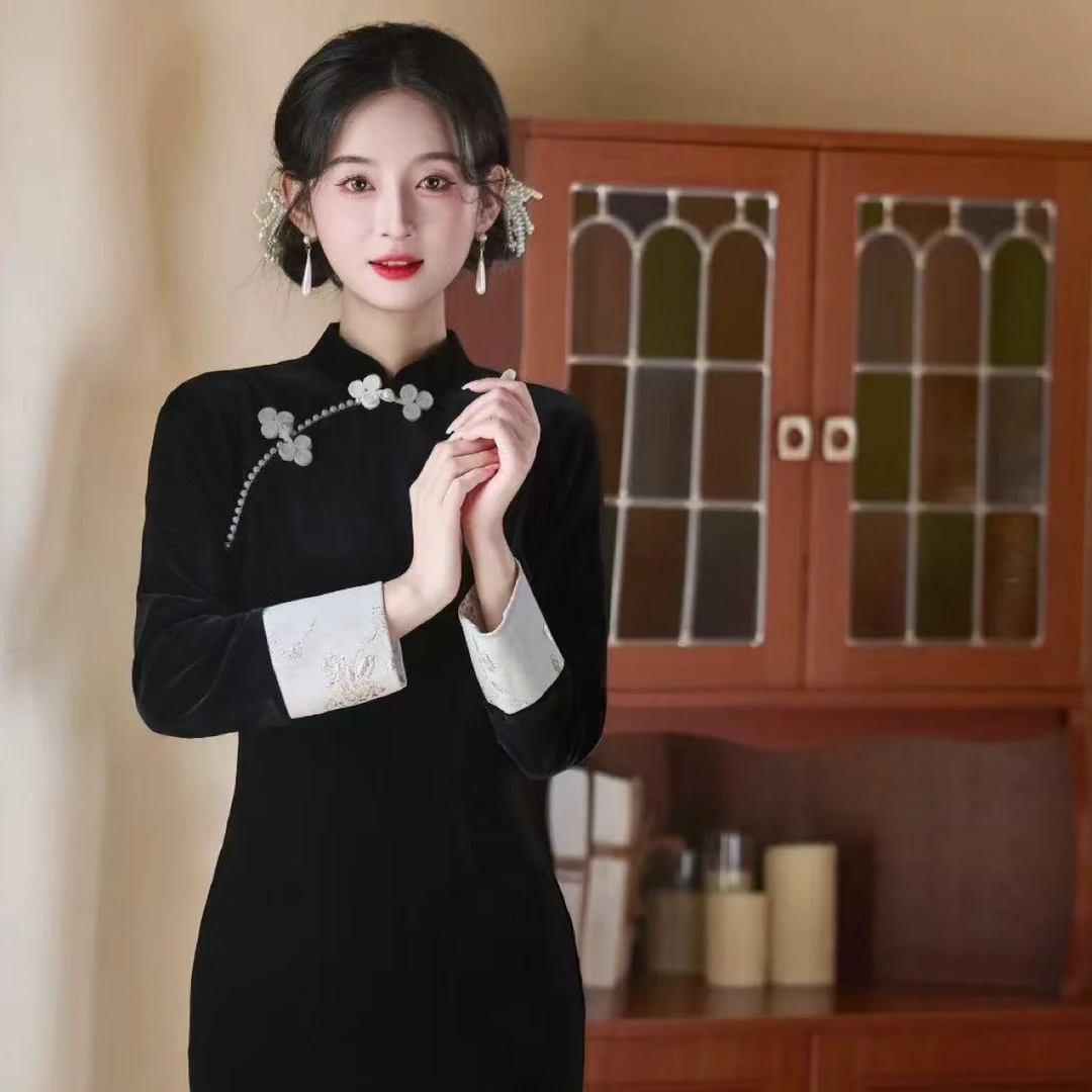 暗夜美人｜如愿衣长118新中式文艺复古日常旗袍立领显瘦修身