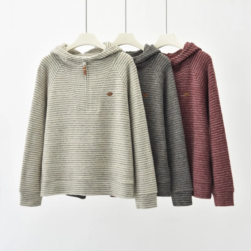 DP「连帽半拉链」2024加厚休闲冬季减龄装撞色条纹卫衣K-1171