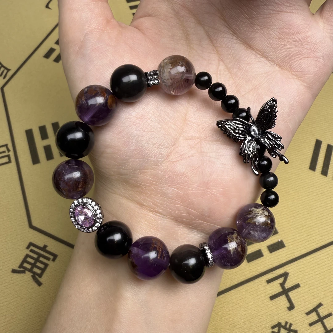 【紫影碟梦】天然紫幽灵曜石水晶手链大颗粒增加磁场招桃花水晶串珠