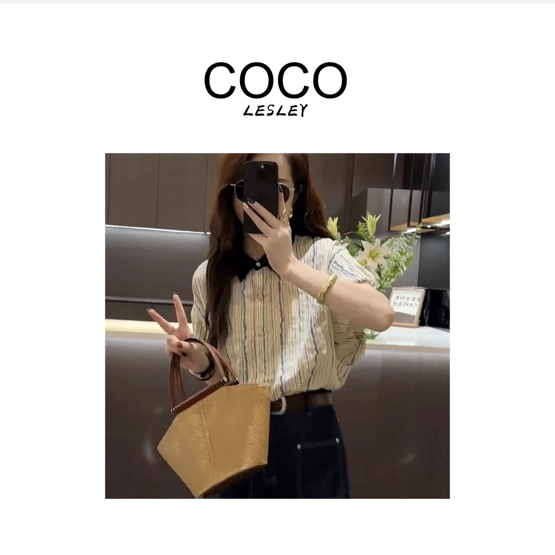 2025年夏季新款时尚设计感条纹衬衫女上衣w-24524