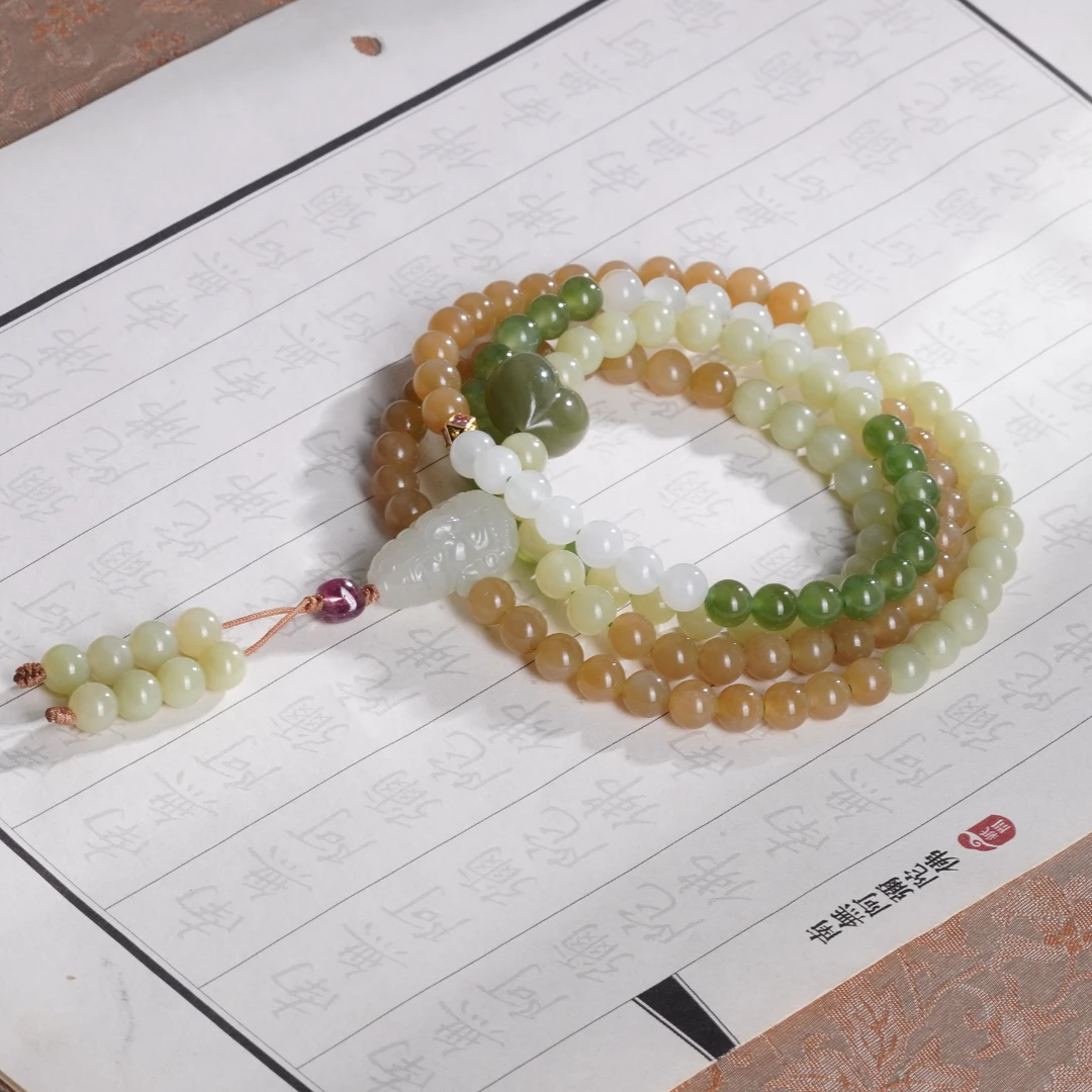 天然和田玉多宝手串简约18k金配饰设计款百搭—多样性发其一