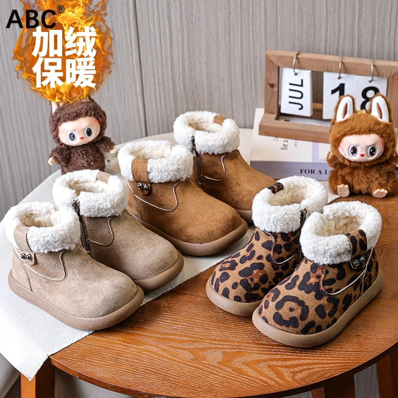 ABC女童鞋子二棉鞋2025冬季款儿童宝宝马丁靴女孩公主靴加绒短靴