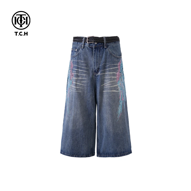 TCH轻奢烫钻工艺时尚百搭休闲牛仔短裤女T75A21E5005私服tch