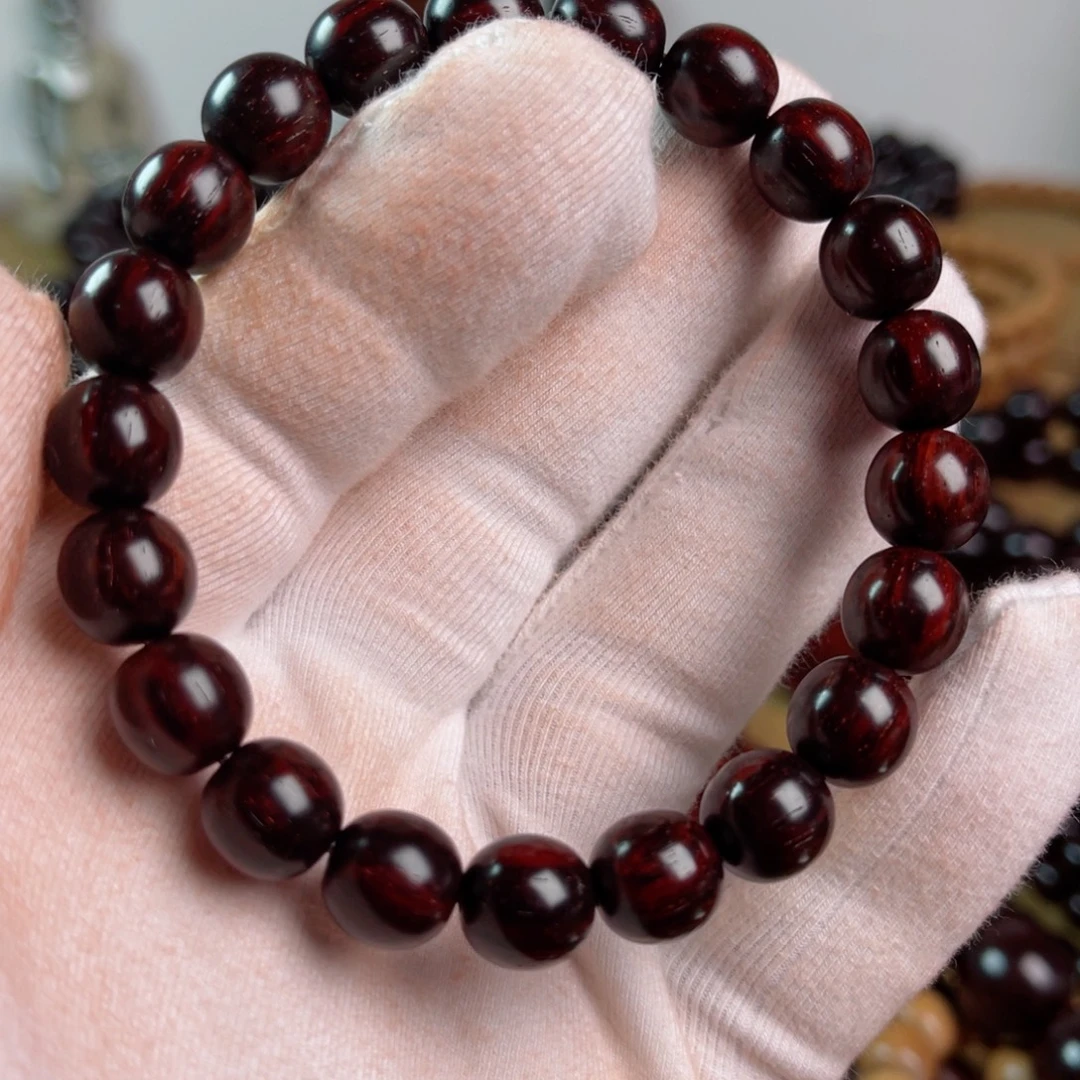 手串/手链小叶紫檀9.9高油润超精工极限弧黑飘红拆房老料