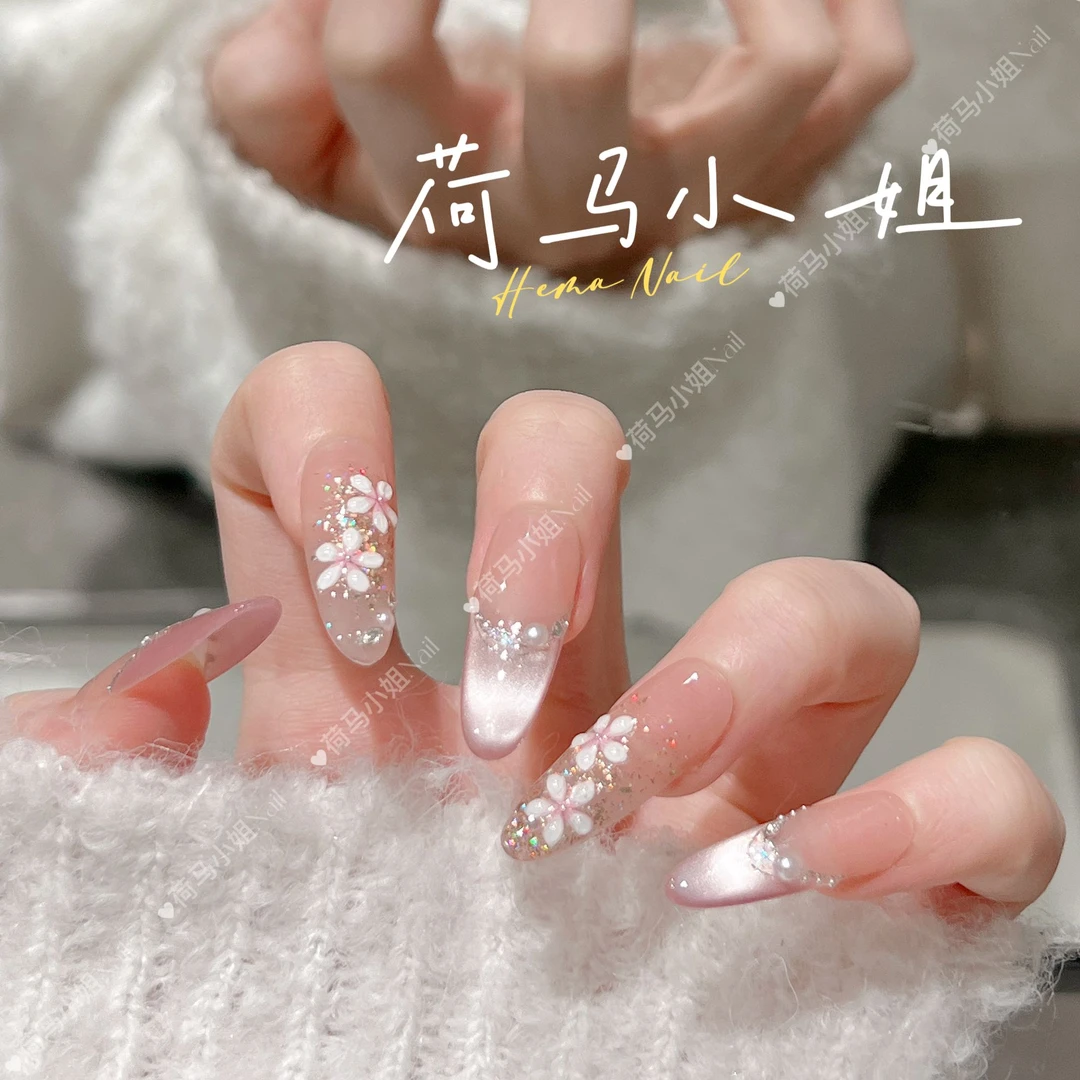 【桃花朵朵】温柔气质纯欲风拉满穿戴甲可拆卸美甲贴片