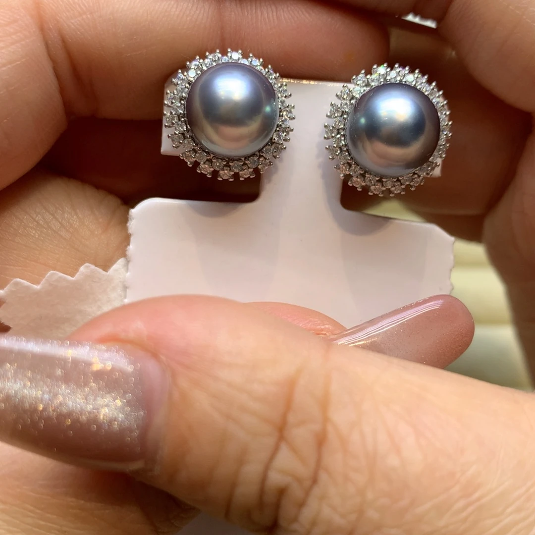 银S925镶嵌耳饰海水珍珠