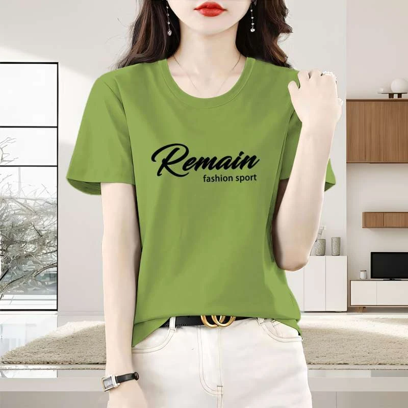 100%纯棉圆领短袖t恤女2025新款时尚韩系宽松显瘦慵懒风体恤上衣