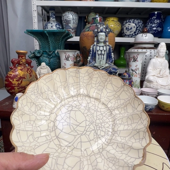 其他陶精美瓷器柴窑花口盘