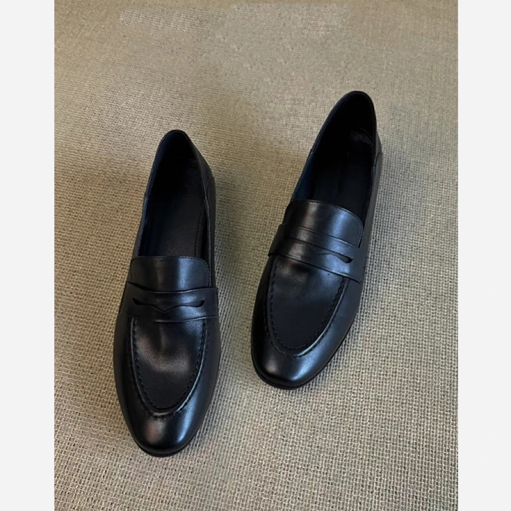 羊皮版~乐福鞋女一脚蹬粗跟不累脚软底通勤单鞋复古英伦风小皮鞋