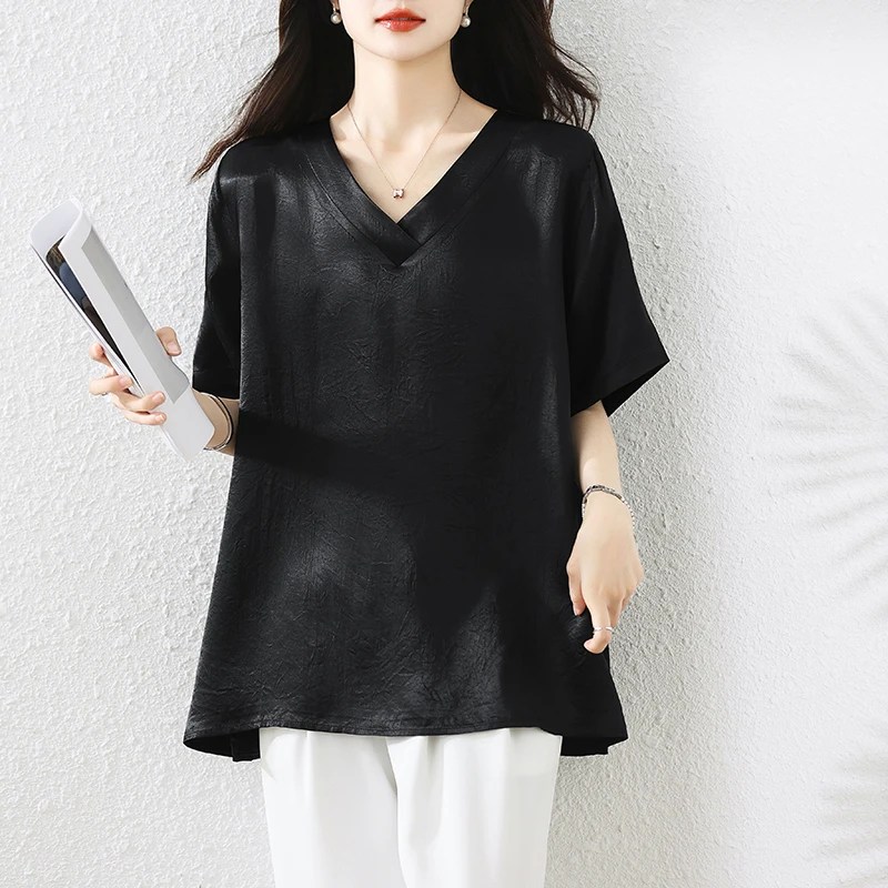 【女神新衣】2025夏季新品大码女装胖妹妹纯色拼接遮肉显瘦上衣T恤