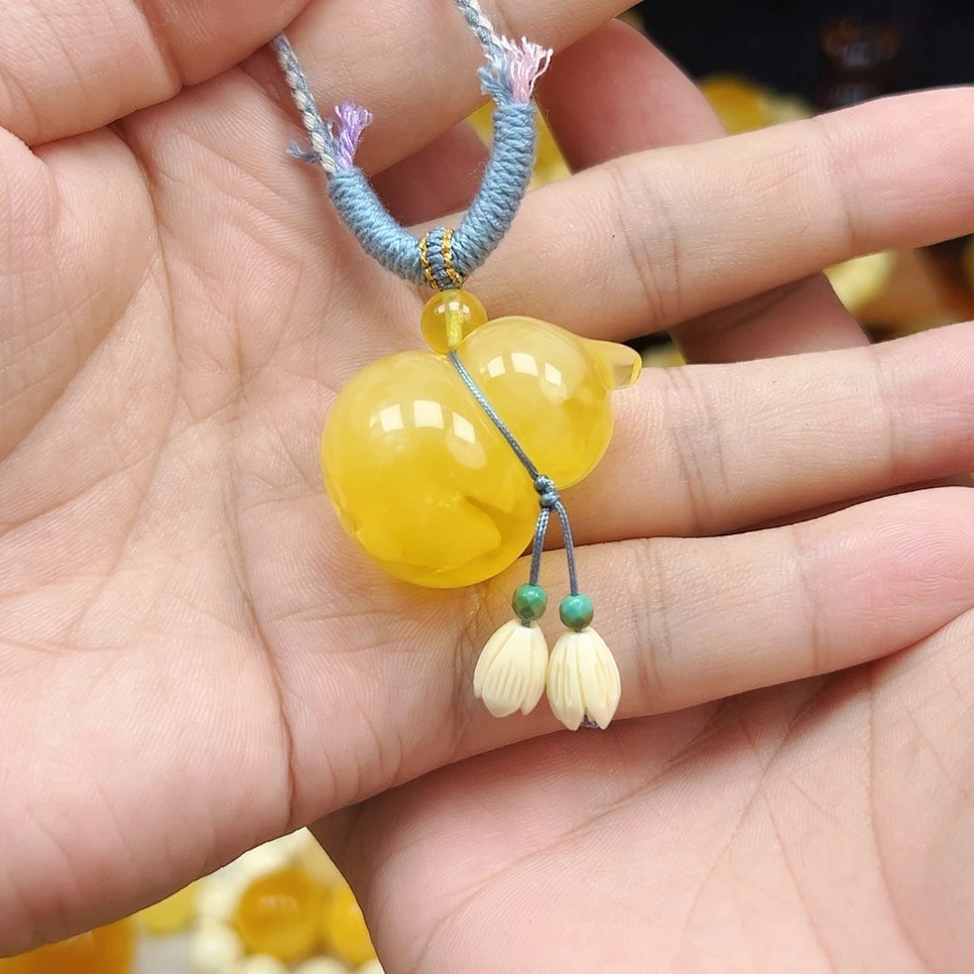 蜜蜡未镶嵌珠宝奇石葫芦吊坠14克