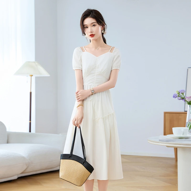 小众新款白色时尚大气减龄法式显瘦气质连衣裙夏季裙子