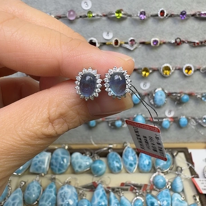 水晶耳饰银S925镶嵌