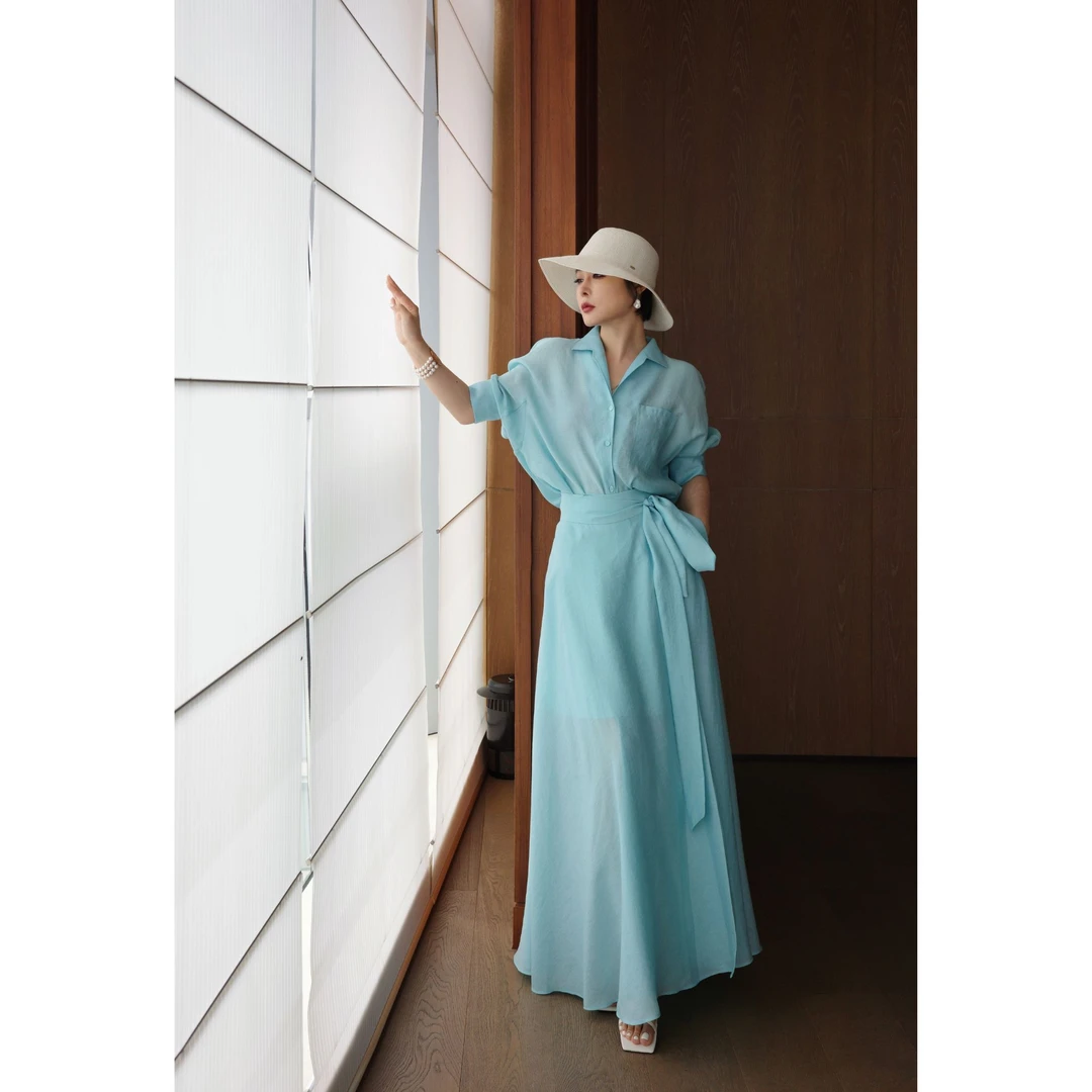 【尼采文集】文艺光影优雅法式二件套羊毛天丝衬衫围裹大摆裙（裱里）