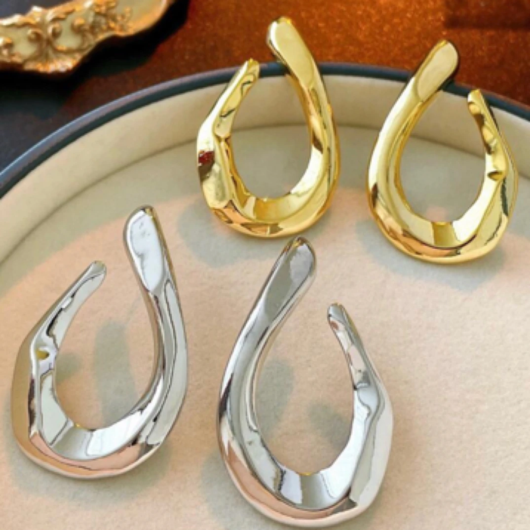 铜合金耳饰 欧美金属小众简约设计清冷感时尚高级独特个性耳环