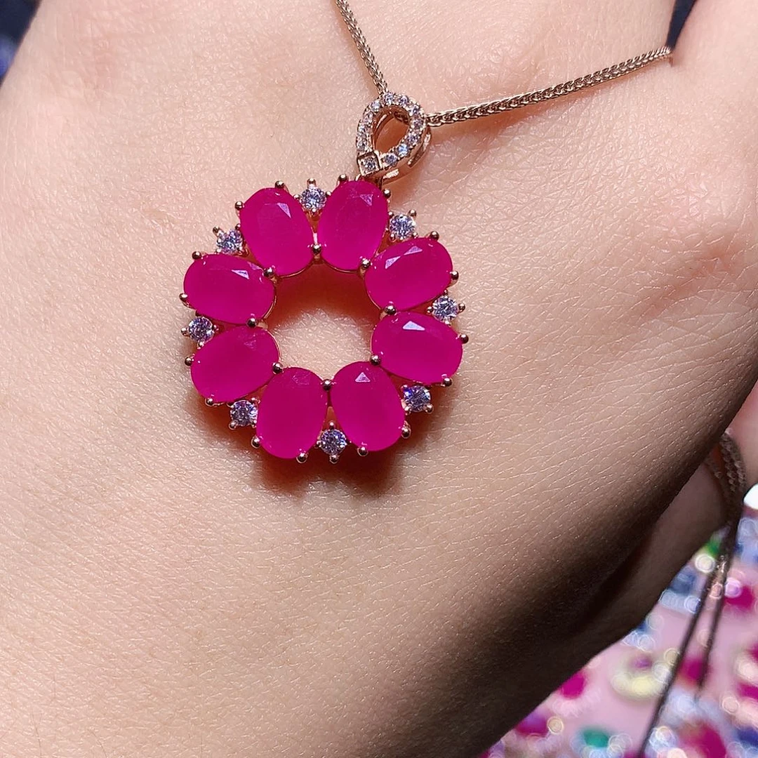 红宝石吊坠(赠链)银S925镶嵌