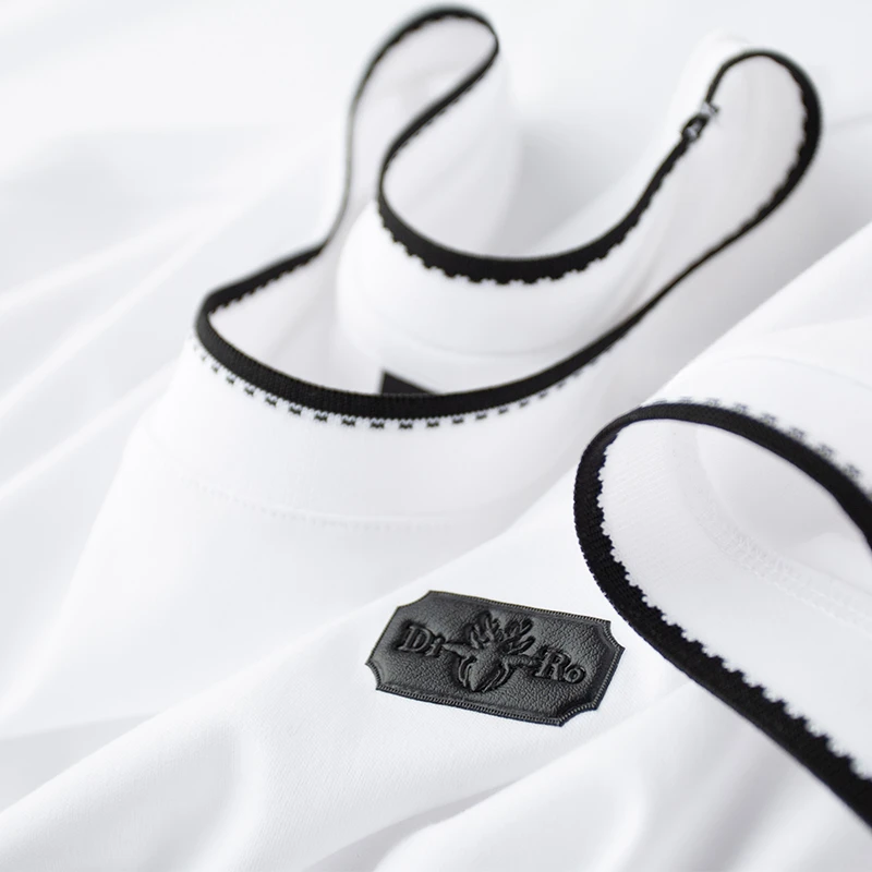 轻奢夏季薄款液氨丝光棉白色t恤男短袖修身印迷竹节纹纯色