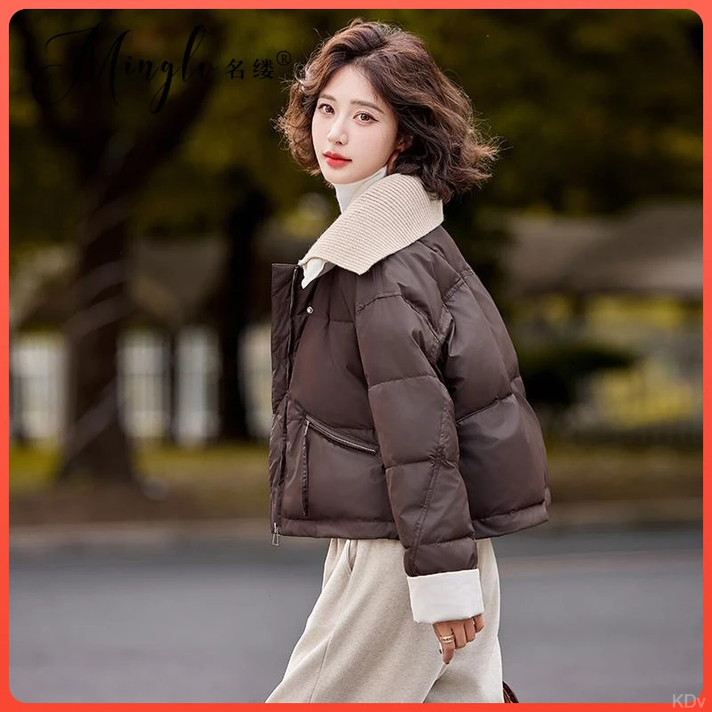 名缕加厚羽绒服小个子轻奢女装欧货外套2025短款针织翻领冬季时尚