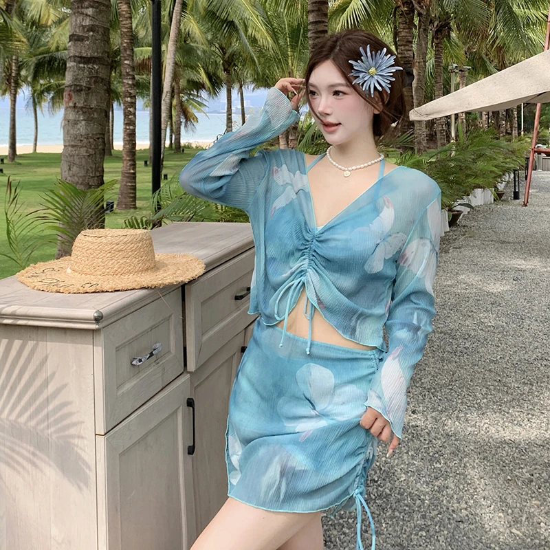 《风屿蓝跃》分体比基尼泳衣性感纯欲风海边度假泡温泉泳装显瘦气质